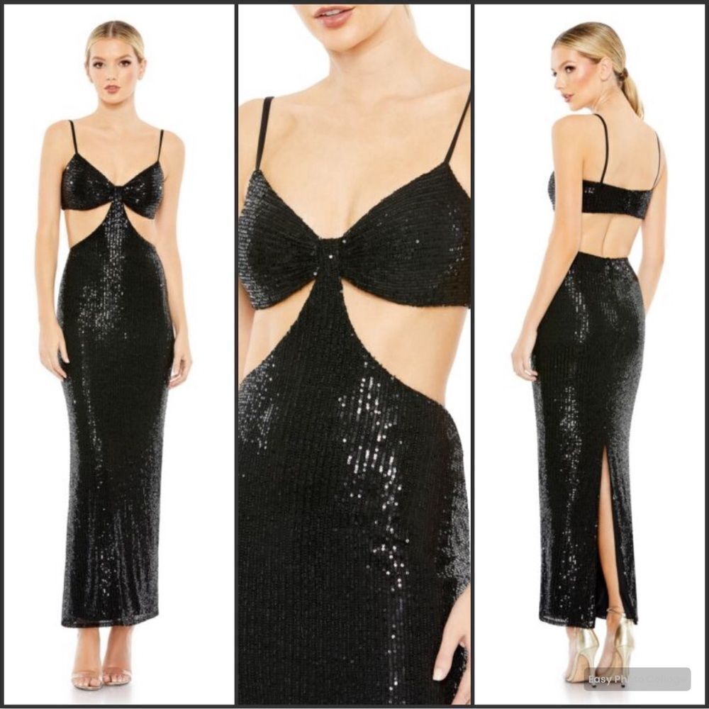 Mac Duggal 70130 Black Sequined Spaghetti Strap Cut Out Gown